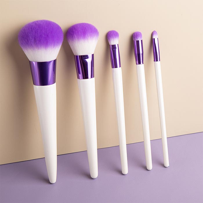 White-handled gradient purple makeup brush set (5 pieces)