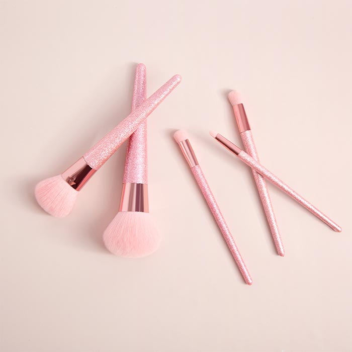 Pink glitter powder makeup brush set (5 pieces)