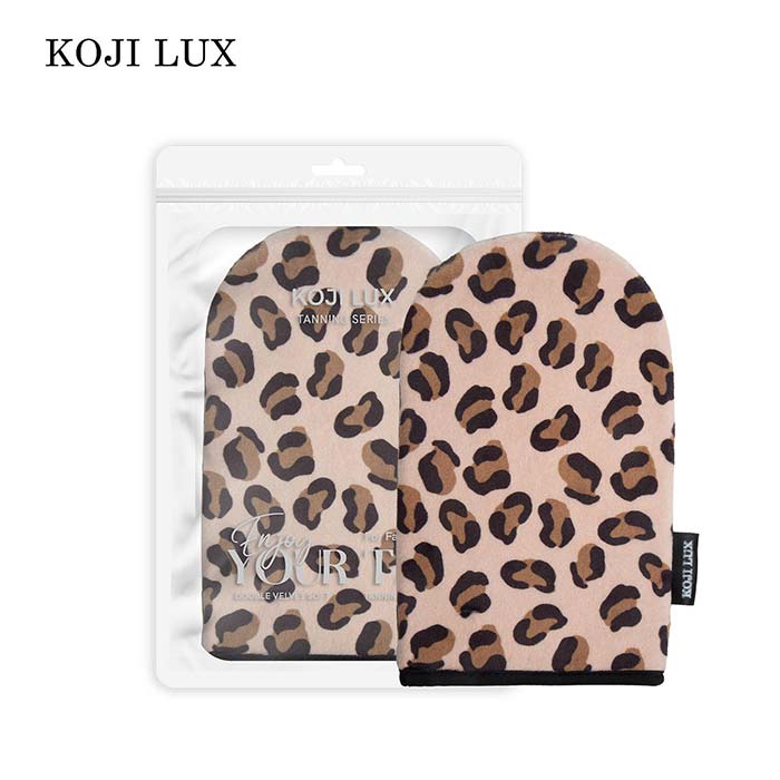 Leopard-print tanning mitt 