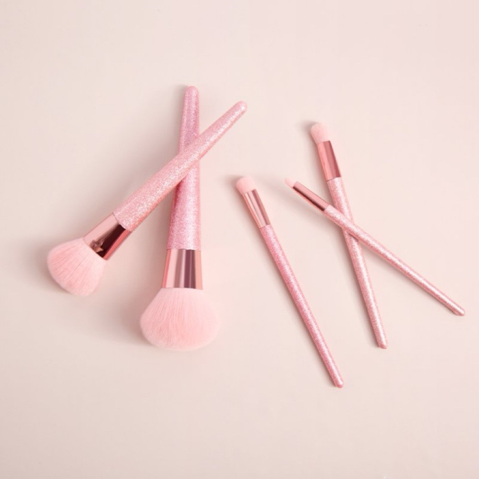 Pink sparkly glitter handle makeup brush set