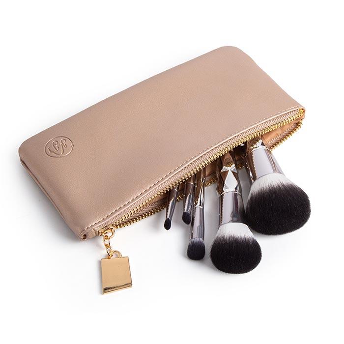 Copper-coloured makeup brush bag