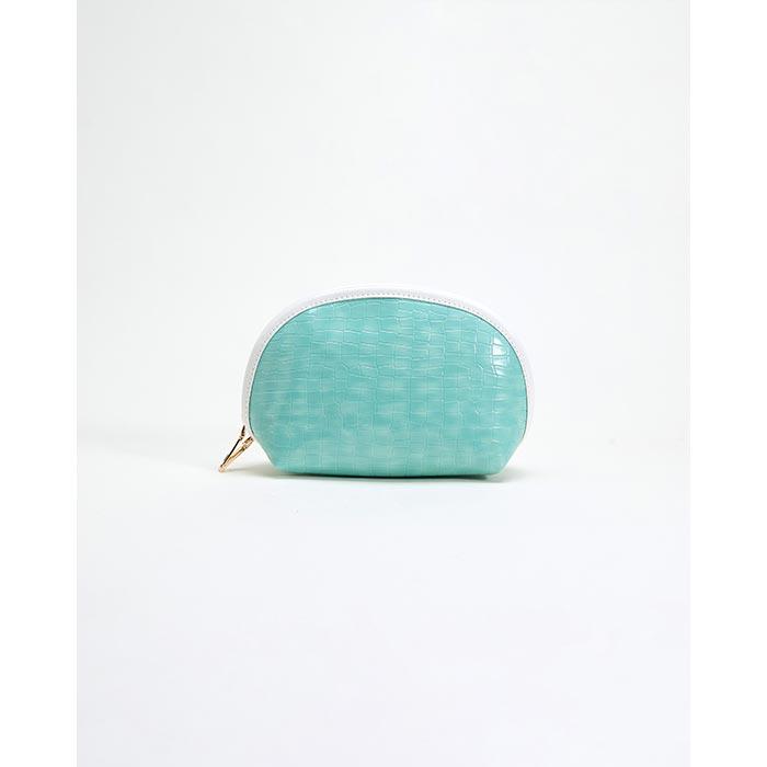 Green crocodile leather makeup bag